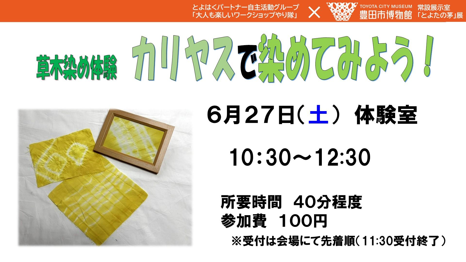草木染め体験　カリヤスで染めてみよう